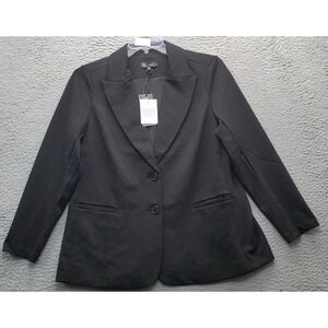 DG2 Diane Gilman Blazer‎ Jacket Womens Medium Black Single Breasted Peak Lapel